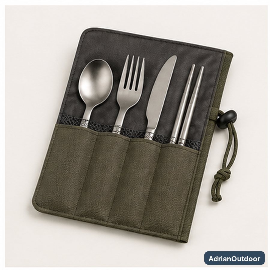 Stainless Camping Cutlery Set Pouch
